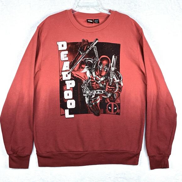 Marvel Comics Deadpool Sweatshirt Mens L Red Ombré Relaxed Fit Pullover Sweater - Picture 2 of 8